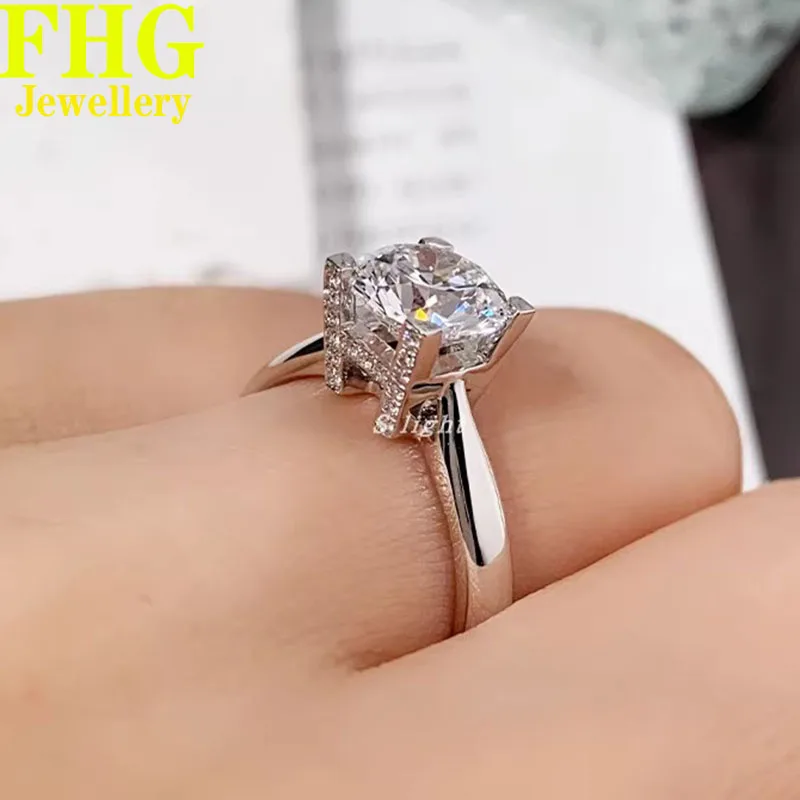 6 7 8 9 10 Carat Au585 14K White Gold Ring Round shape moissanite Diamonds Women Wedding Party Engagement Ring Classic Trendy