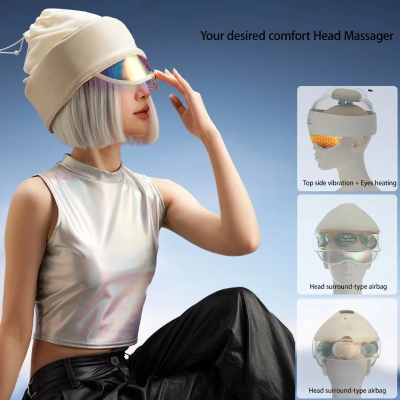 المنتج الرائج 2025 الوافدين الجدد خوذة ضغط الهواء الاسترخاء تدليك فروة الرأس التدفئة الكهربائية العلاج العين الأخطبوط رئيس مدلك