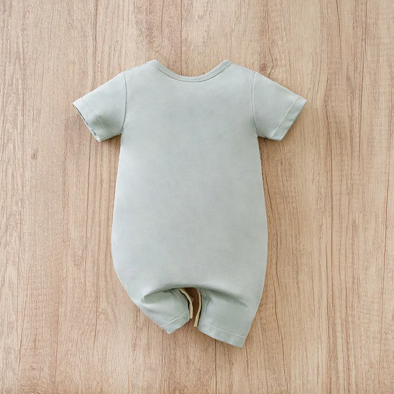 Newborn Boys And Girls Cute Cartoon Animal Teddy Bear Splicing Three-Dimensional Ears Summer Short Sleeved Baby Jumpsuit