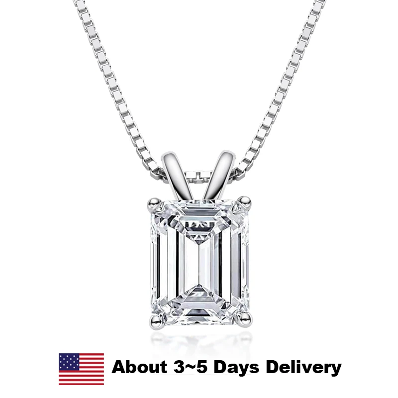 

925 Sterling Silver Chains Emerald Cut Pendant Necklace Zircon Diamond For Women Big Solitaire Necklaces Trendy Party Jewelry