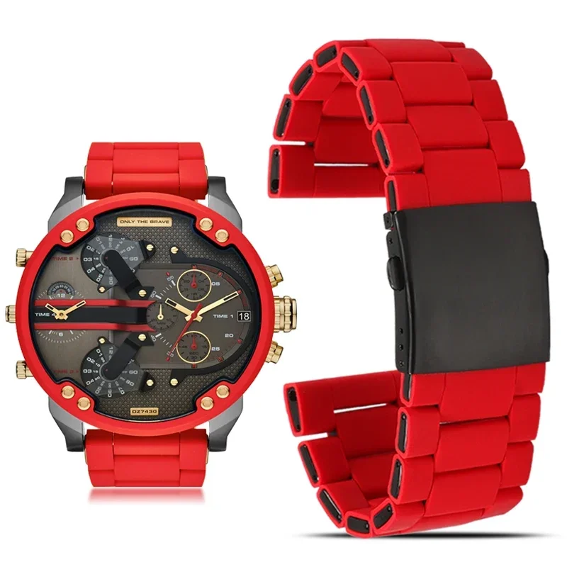 Silicone Stainless Steel Watchband for Diesel Watch Strap DZ7396 DZ7370 DZ4289 DZ7070 DZ7395 Men Rubber Waterproof Bracelet 28mm
