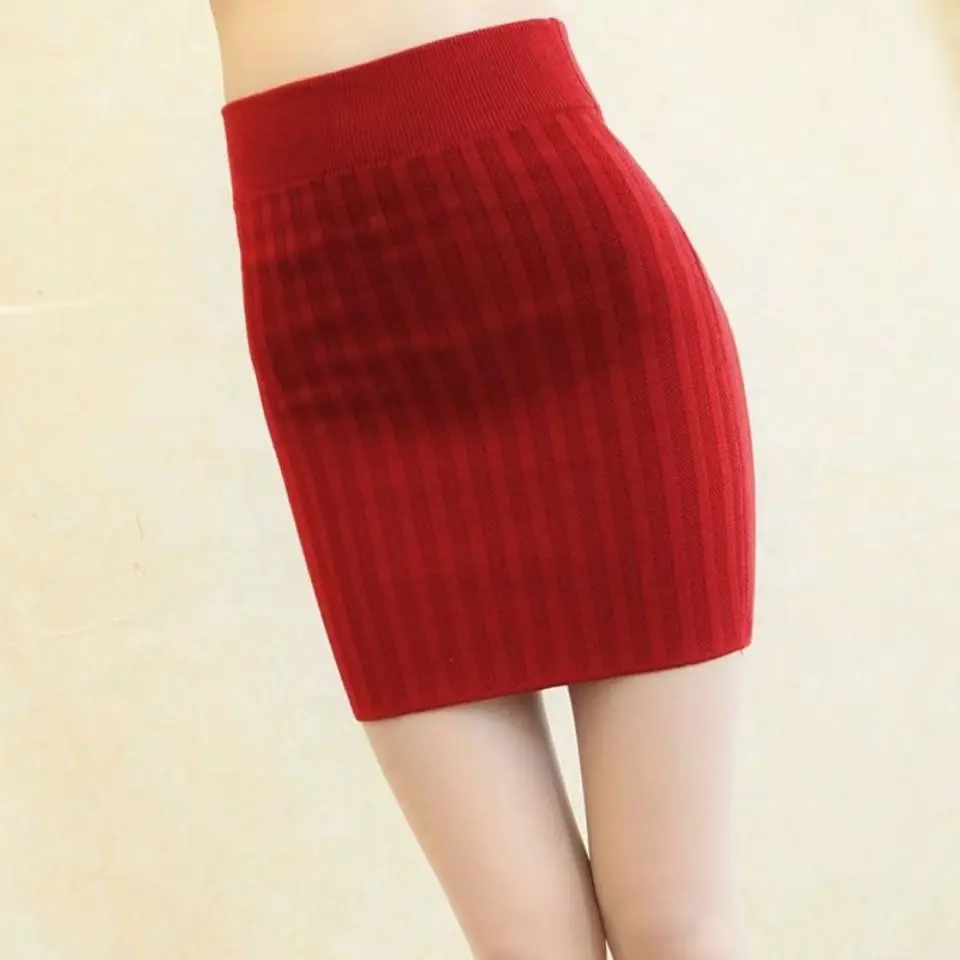 الخريف الشتاء محبوك تنورة المرأة شريط ضيق رقيقة Bodycon التفاف تنّورة مجسّمة مثير نادي حفلة قصيرة تنورة صغيرة أسود أحمر رمادي #1