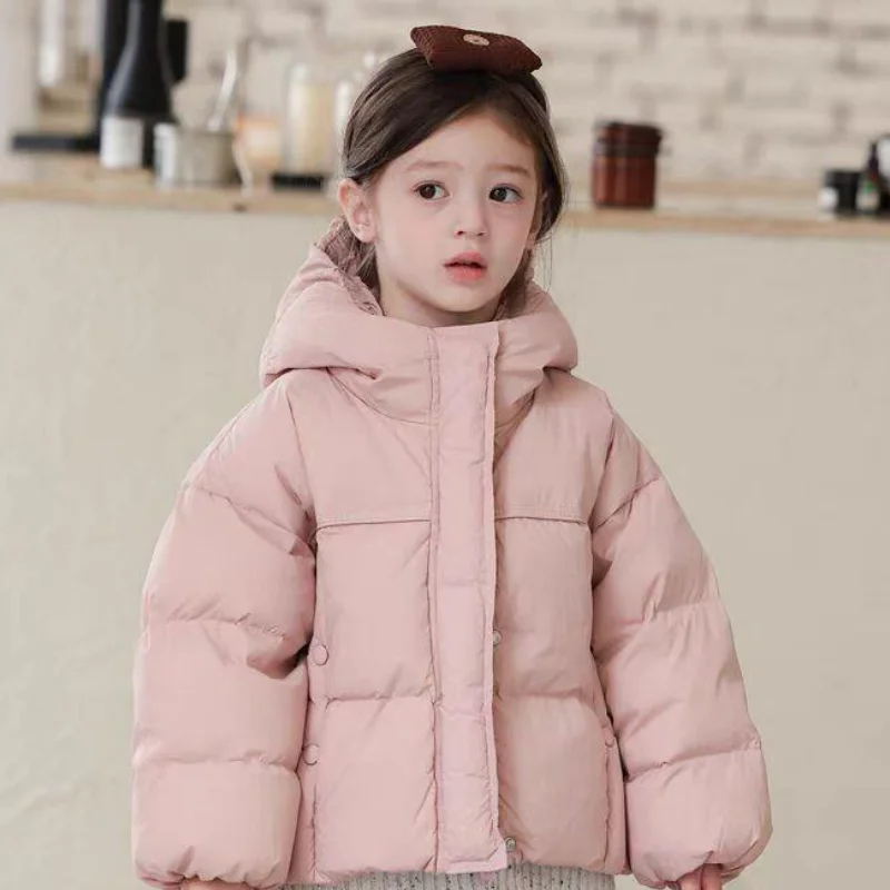 

Kawaii повседневный комплект пальто, модная детская одежда, зимняя куртка для девочек, новинка 2025 года, пуховое пальто, цветное, с коротким капюшоном, плотное, теплое