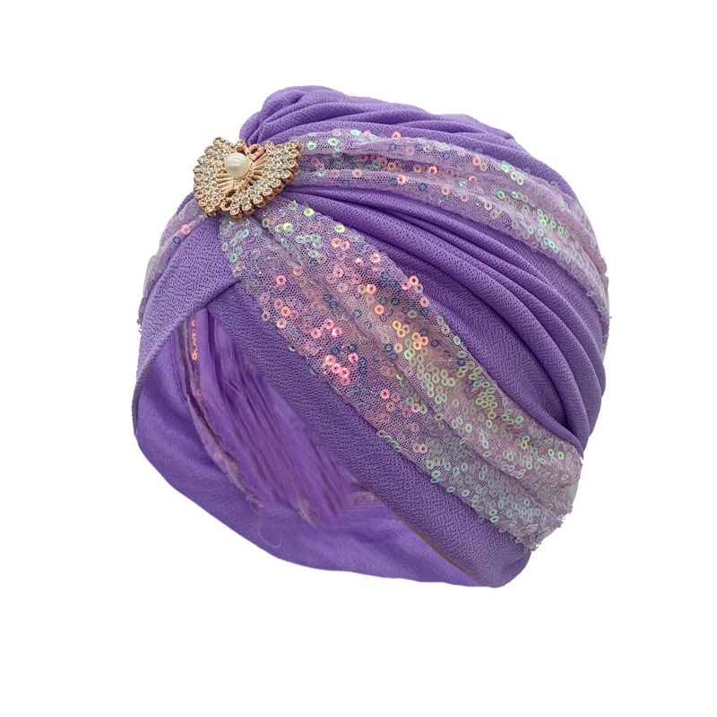 Fashion Women Sequins Pleated Turban Hat Muslim Headscarf Bonnet Female Head Wraps African Party Headpiece Nigeria Wedding Gele