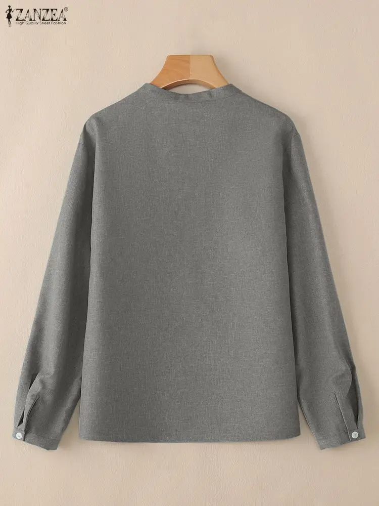 ZANZEA Vrouwen Elegante Shirts 2025, Mode Lange Mouw Kantoor Werk Tops Casual Losse O Hals Tuniek Effen Kleur Herfst Blusas