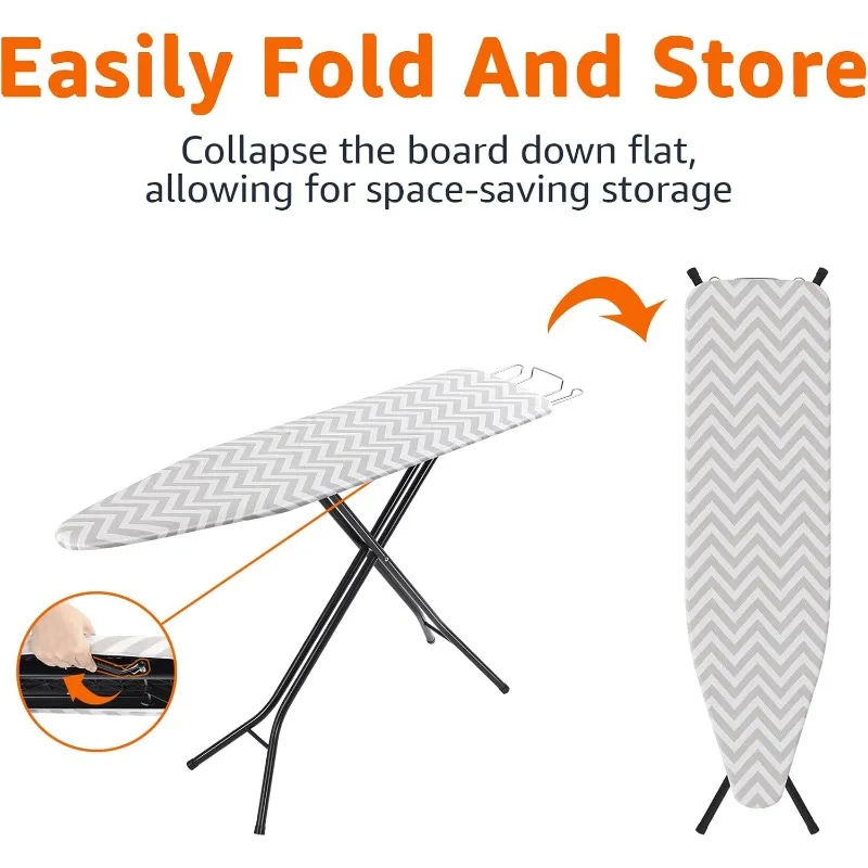 Full-Size Ironing Board - 4-Leg Fold-Up,  Removable Cover, 60