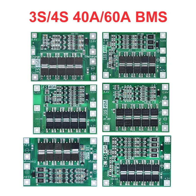 3S 4S 40A 60A Li-ion Lithium Battery Charger Protection Board 18650 BMS For Drill Motor 11.1V 12.6V/14.8V 16.8V Enhance/Balance