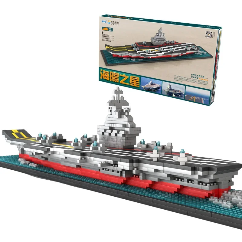 [Funny] DIY Assembly 1300pcs Diamond aircraft carrier 3D warship Boat model builing blocks Bricks education toy kids child gift