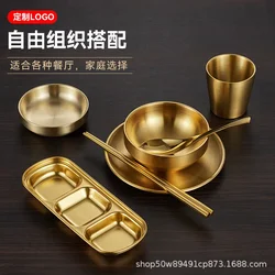Korean tableware set table set dishes spoon chopsticks dish cup barbecue restaurant hot pot restaurant gold commercial stainless