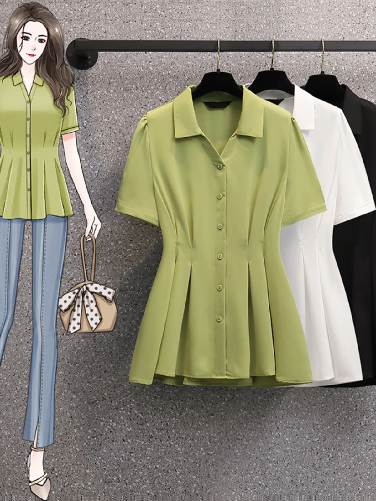 

Модная женская рубашка больших размеров, свободного кроя, стройнящая, летняя, новая модель, с воротником, коротким рукавом, в корейском стиле