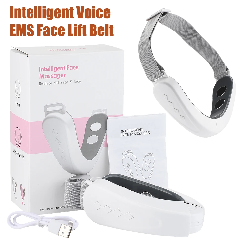 V라인 페이스 리프트 기기 EMS 미세전류 피부 탄력 이중턱 제거 얼굴 슬리밍 마사지 벨트 스마트 음성 안내
