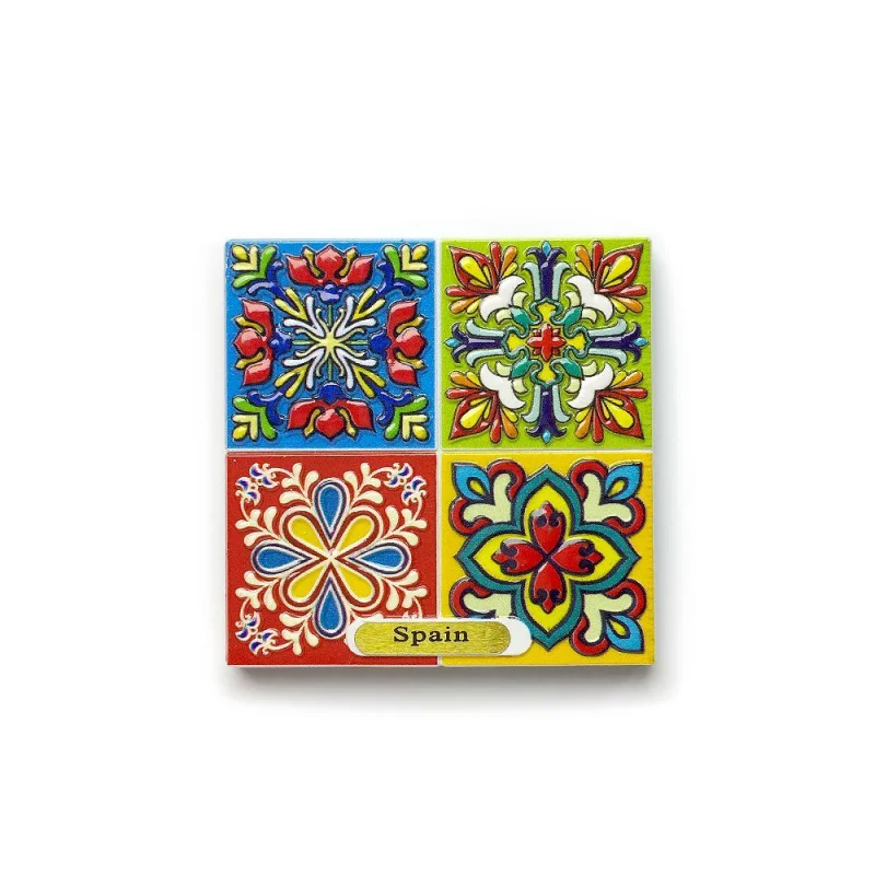 

Spanish Characteristic Tourism Commemorative Artware Creative Flower Brick Three-dimensional Decoration3dPainted Refrigerator Ma