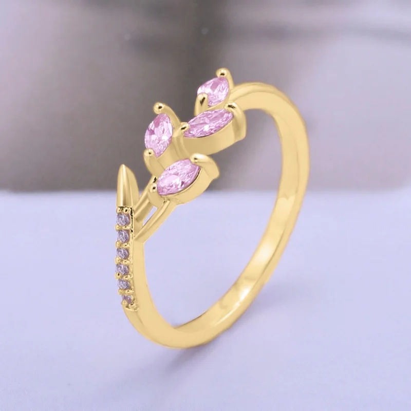 Huitan Frauen Mode Weiß Kubikzircon Niedlichen Blatt Hochzeit Verlobungsring Temperament Süße Weibliche Accessoires Aussage Schmuck – Detail 36