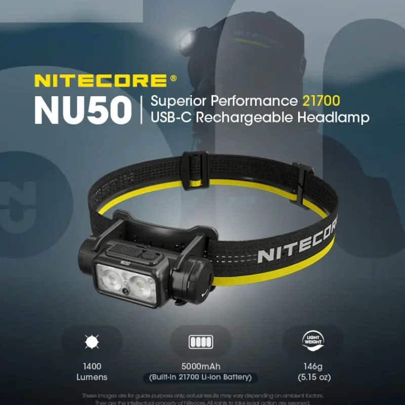 NITECORE NU50 21700 USB-C Rechargeable Headlamp 1400 Lumens Powerful Lightweight White Red Light Headlight