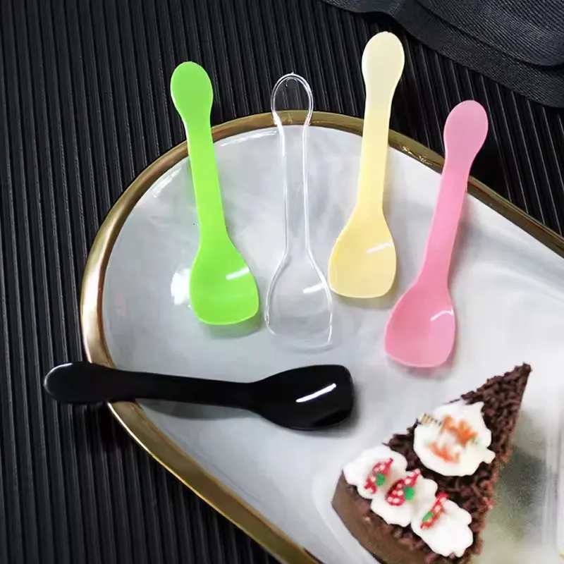 

Kitchen 100Pcs Mini Plastic Spoons Flatware Spoons For Jelly Ice Cream Dessert Sugar Appetizer Plastic Spoon For Party Supplies