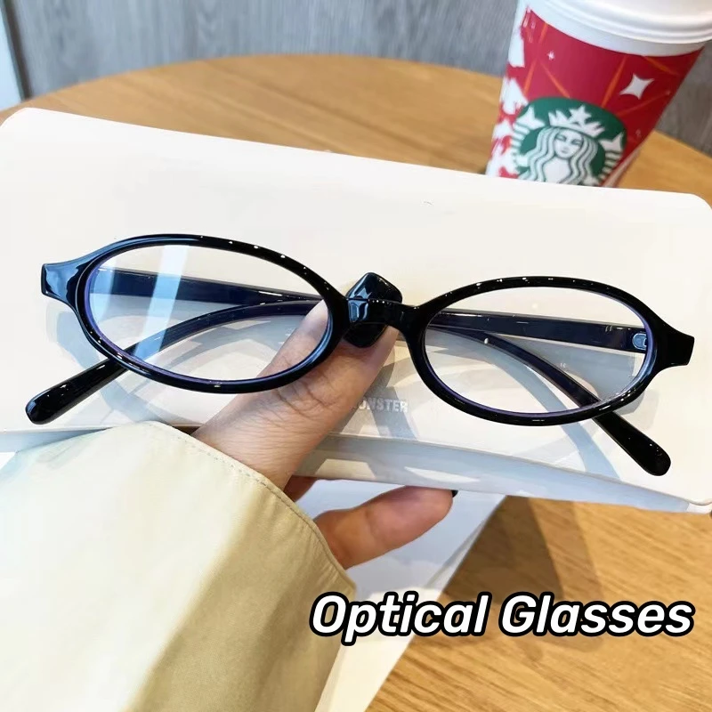 2024 Y2K Retro Small Frame Oval Women Plain Glasses Spice Narrow Frame Anti-blue Glasses Clear Computer Protection Glasses