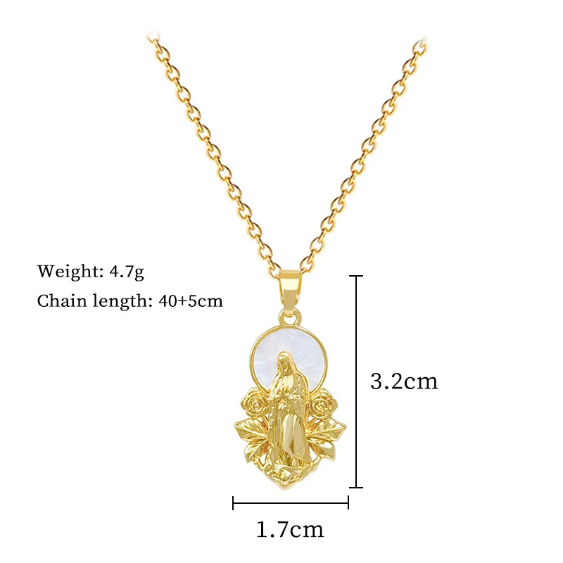 قلادة مريم العذراء المطلية بالذهب للرجال والأولاد، قلادة على شكل صدفة كاثوليكية مع سلسلة شفاه من الفولاذ المقاوم للصدأ، هدية مجوهرات صلاة الإيمان