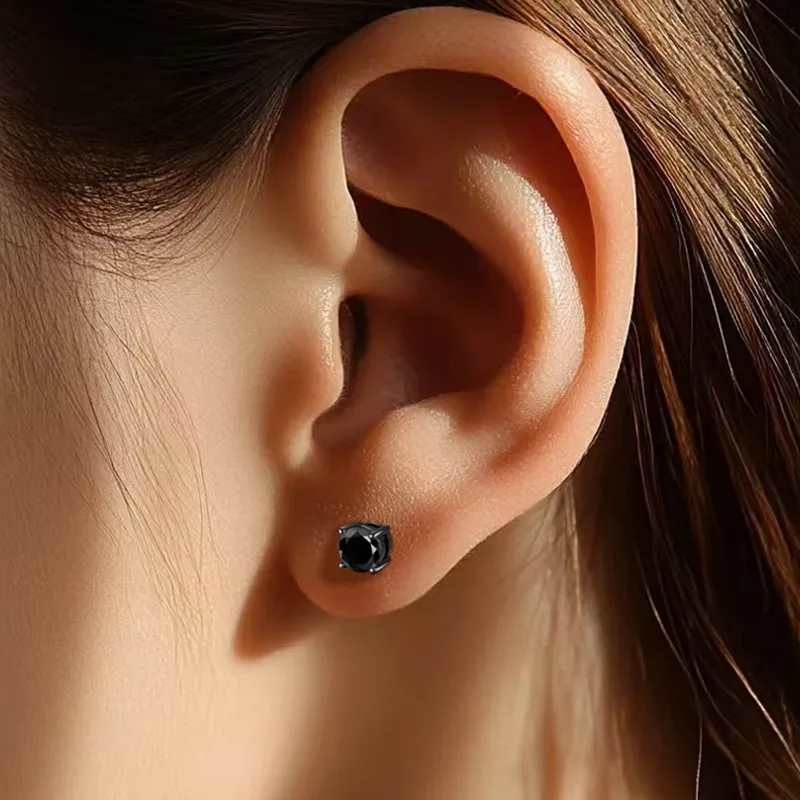 Black Moissanite Earrings 0.5/1 Carat, 925 Silver & 18K Black Gold Plated 2