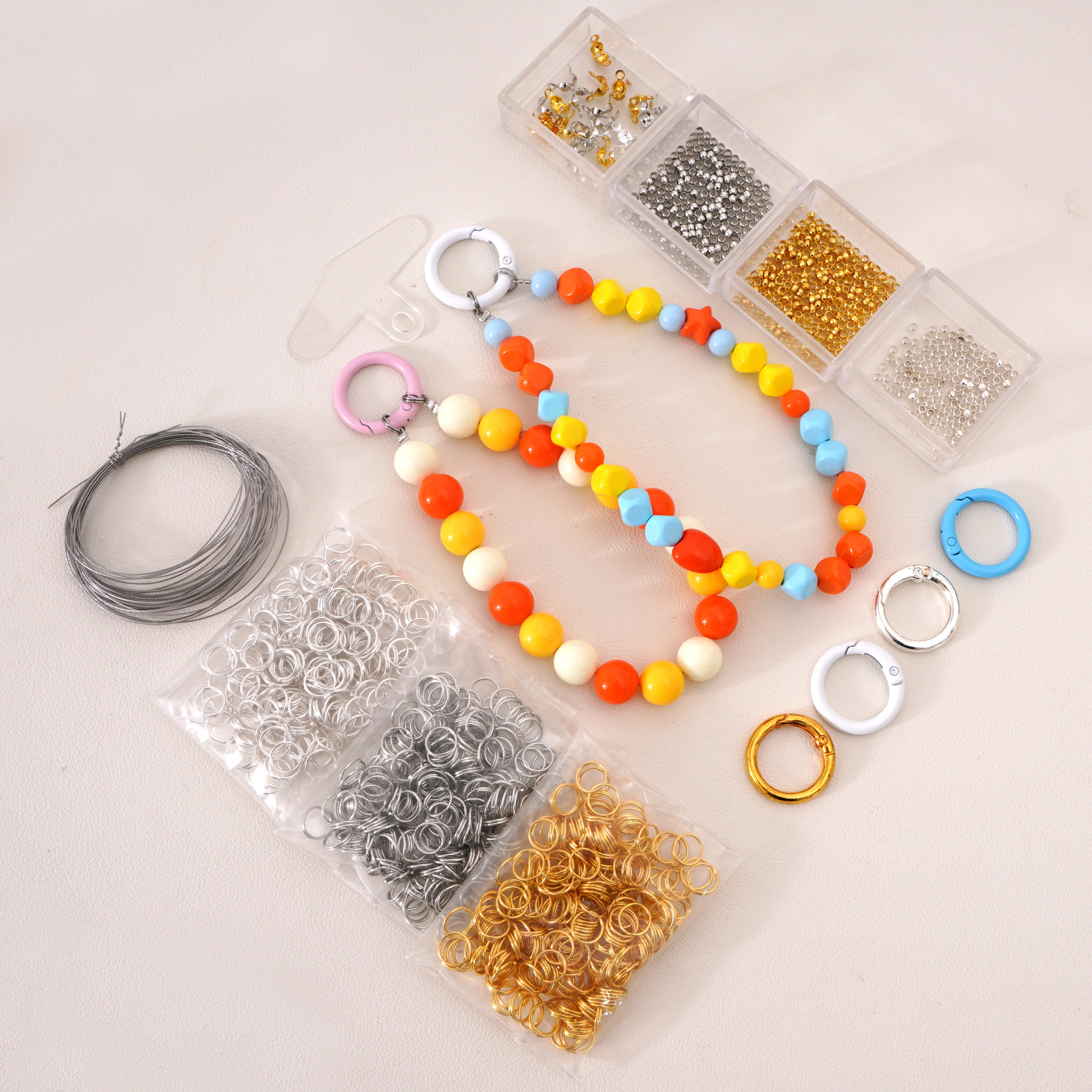 

1 set Chain DIY Beads Making Phone Material Lobster Clasp Jump Rings Ball End Crimps Beads Connector Keychains Kit