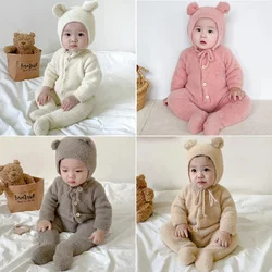 Kunst pelz Neugeborenen Stram pler für Mädchen Jungen Kleidung Winter Overall Hut Set 2 Stück Baby Bodysuit weich warm Kleinkind Kleinkind Outfit koreanisch