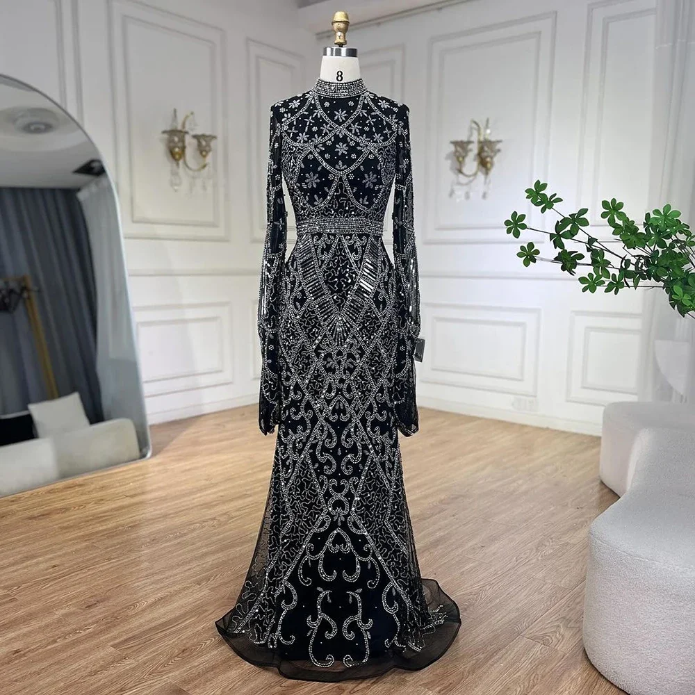 Serene Hill Muslim Grey Mermaid Elegant Cape Sleeve Beaded Luxury Dubai  Long Evening Dress 2025 Women's Party Customize BLA72316 - AliExpress 320