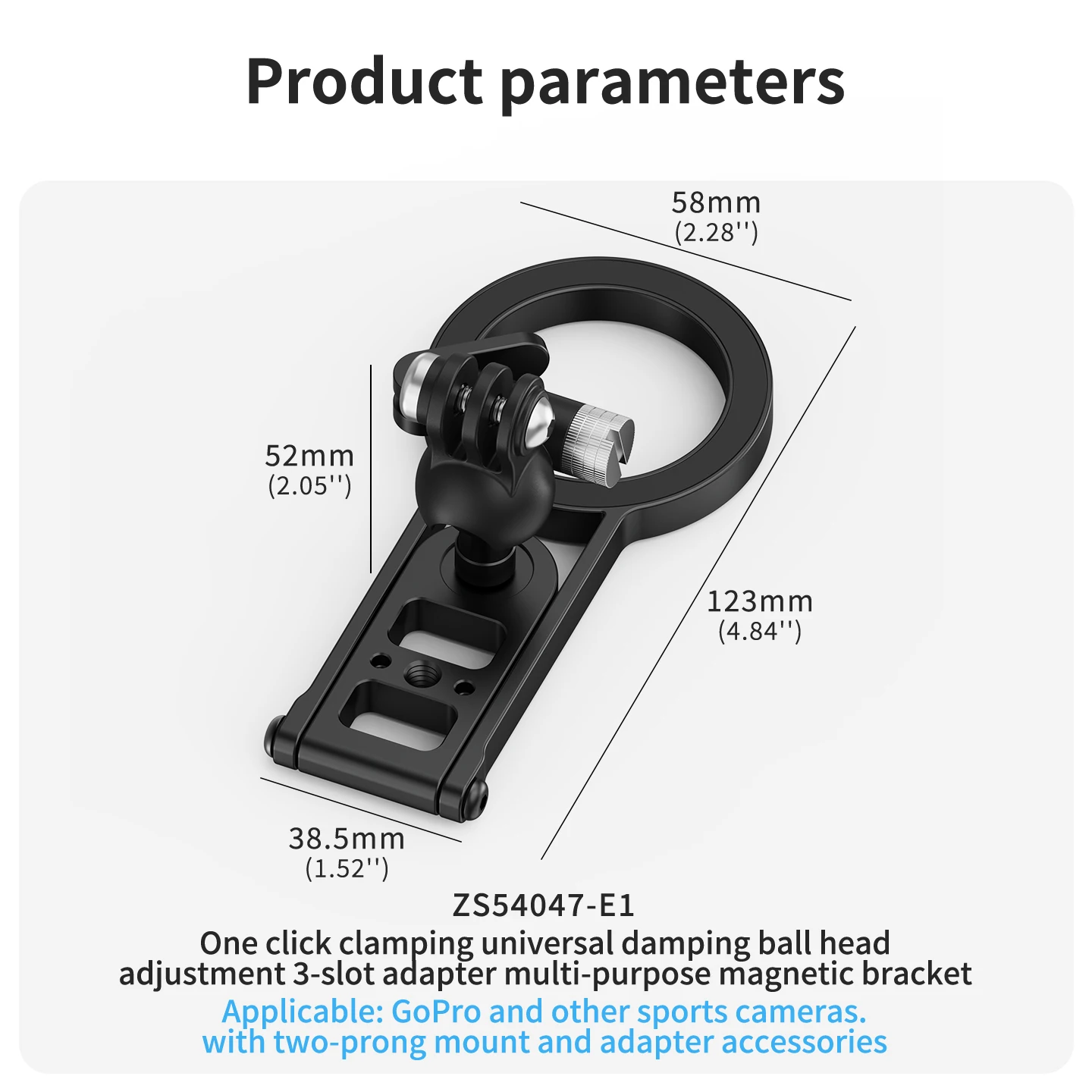 Magnetische Halterung mit Schnellverschluss, 360° Dämpfungs-Kugelkopf, Stativadapter für GoPro, DJI, Insta360, iPhone MagSafe, Lichtstativ – Detail 16