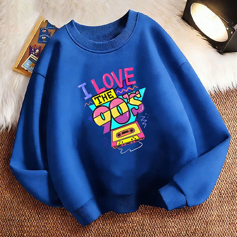 Y2k I Love The 90s Kinder-Sweatshirt-Pullover, Frühlings-Hoodie mit Rundhalsausschnitt und Grafikdruck, Kapuzenpullover für Jungen/Mädchen