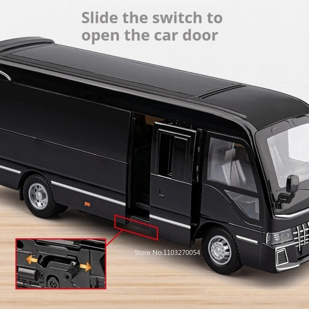 1:33 Schaal Coaster Zakelijke Bus Diecast Legering Model Speelgoed Autodeuren Geopend Geluid Licht Trek Miniatuur Voertuigen Kinderen Geschenken