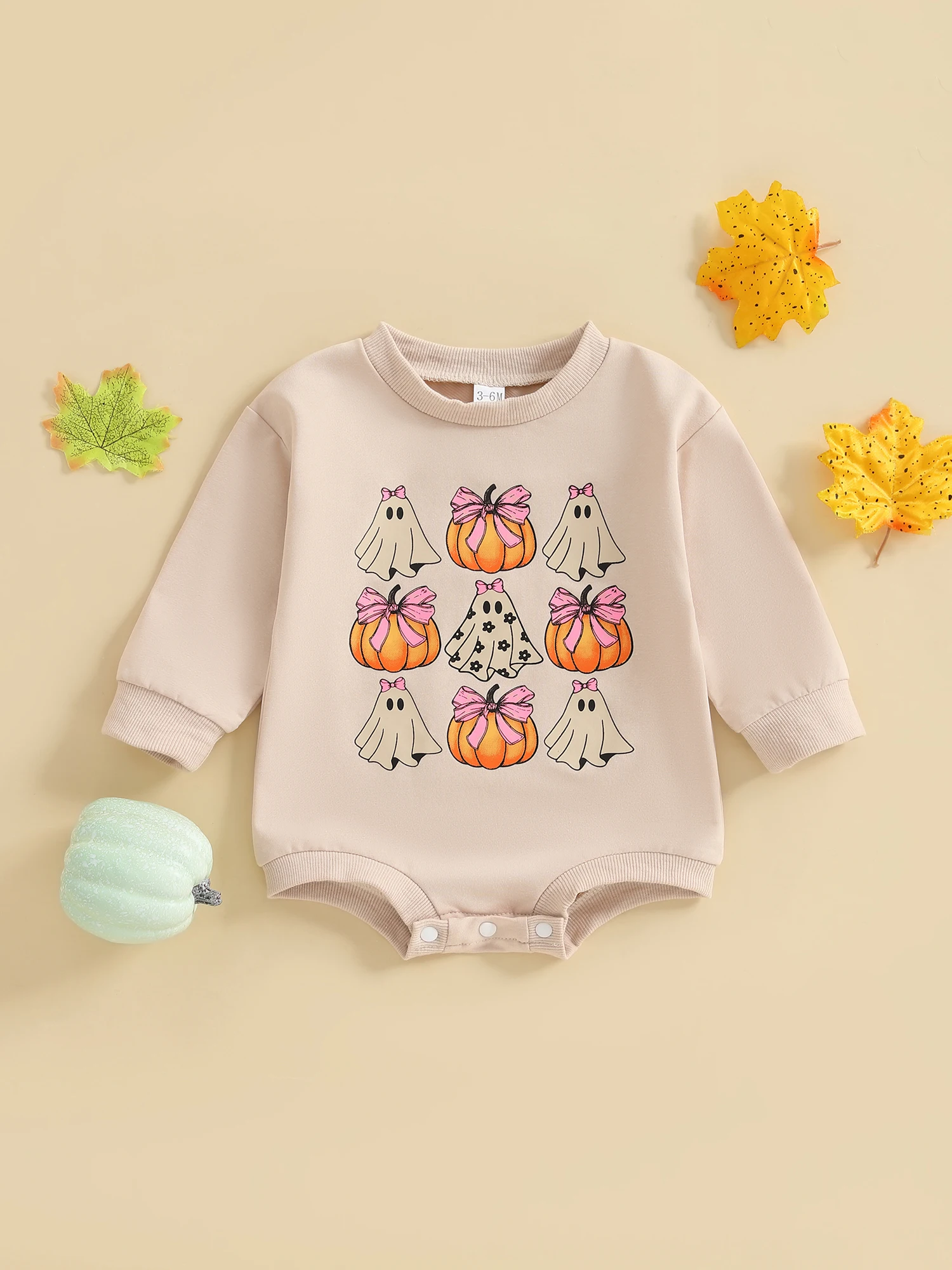

Infant Halloween Costume Long Sleeve Pumpkin Print Romper Baby Girl Ghost Bow Playsuit Newborn Fall Bodysuit