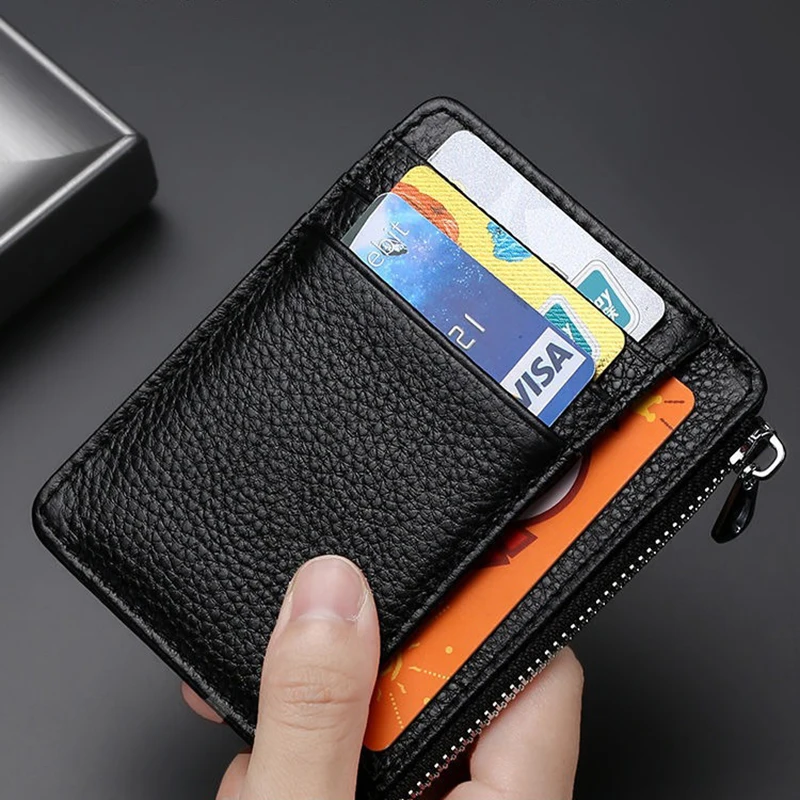 

Slim Card Holders Wallet for Men PU Leather Women's Cardholder Purse with Zip Coin Pocket Portable Credit Cards Bags Gift
