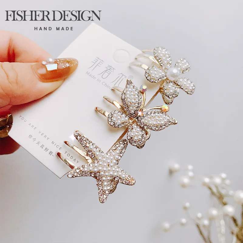 

Fashion Duckbill Clip for Women 3.5cm Korean Style Floral Rhinestone Design Secure Grip for Fine Hair