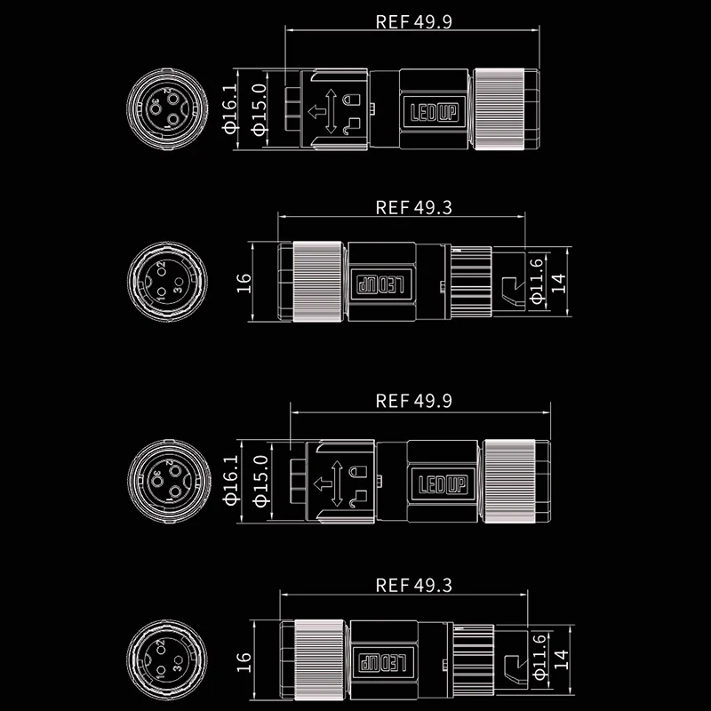 M12 Circular Self-locking Connector IP67 2/3/4 Pin Waterproof Plug Small Male Female Low-power Power Connector for Plant Lamp