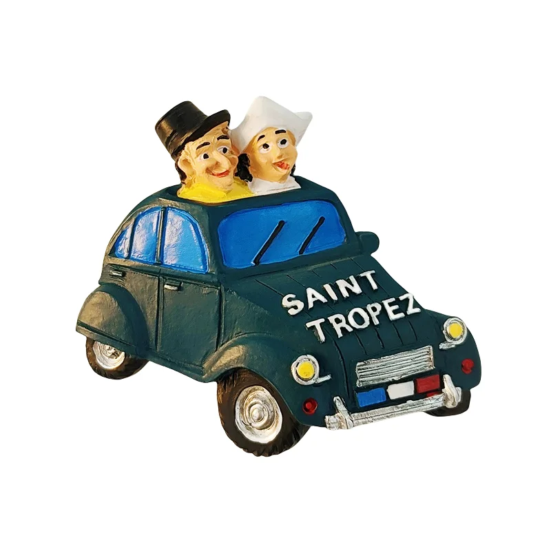 French Saint Tropez Couple Car Hand-painted 3D Fridge Magnets Tourism Souvenirs Refrigerator Magnetic Stickers Gift