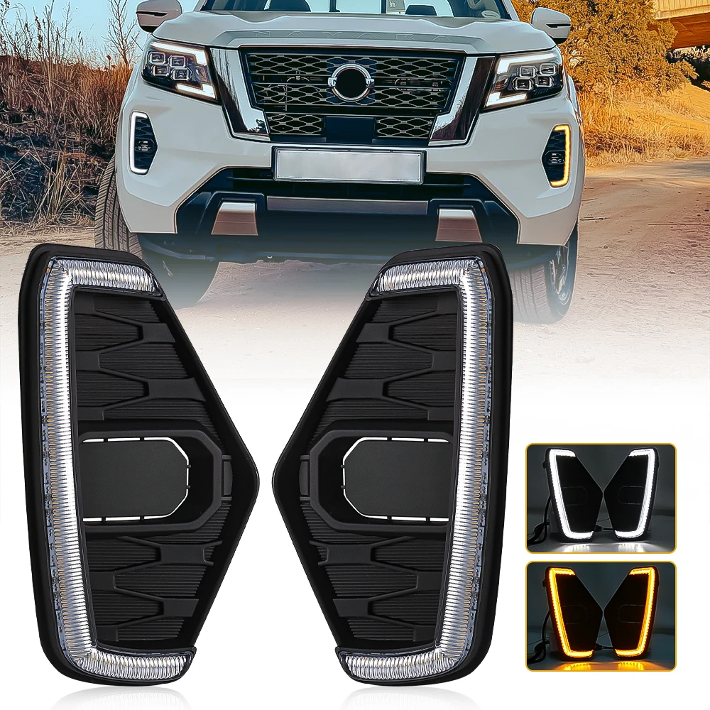 LED DRL For Nissan Navara NP300 Frontier 2020 2021 2022 Daytime Running Light White Yellow Turn Dynamic Signal Lamp Waterproof