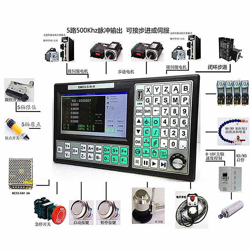 500KHZ Motion 7 Inch Large Screen Replace Mach3 USB 5 Axis CNC Control System Offline Controller for CNC Engraving Machine