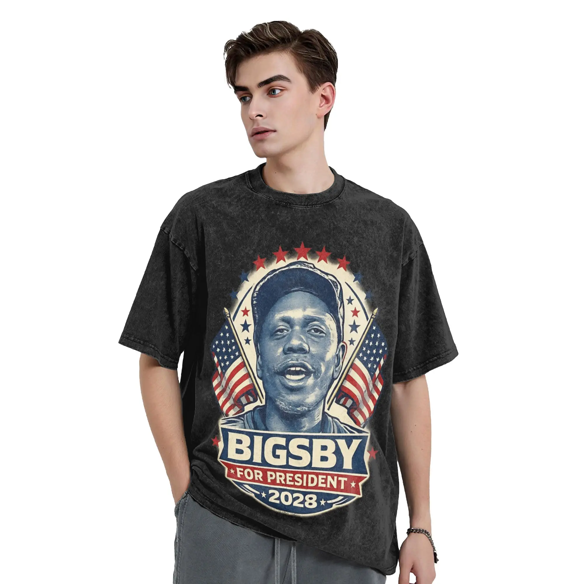 Washed T Shirt Clayton Bigsby  Vintage T-Shirts Oversize  For President 2028  Streetwear Short Sleeve Printed Tops Tee Shirt
