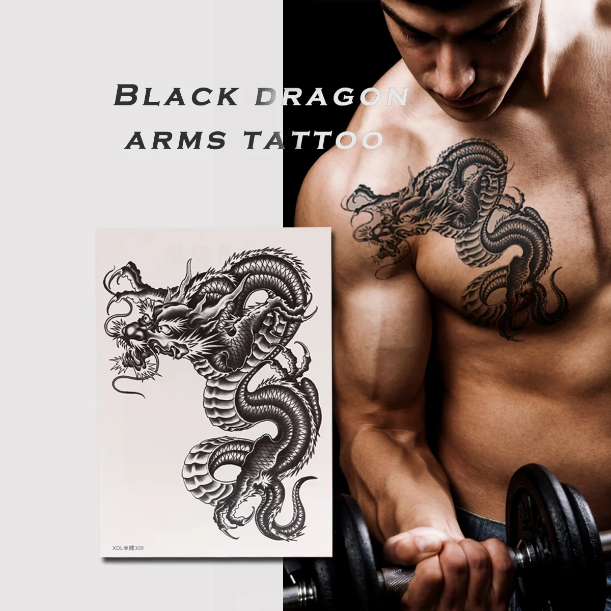 Dragon Back Tattoo Temporary Chinese Body Arm Temperary Sticker Man Waterproof Stickers