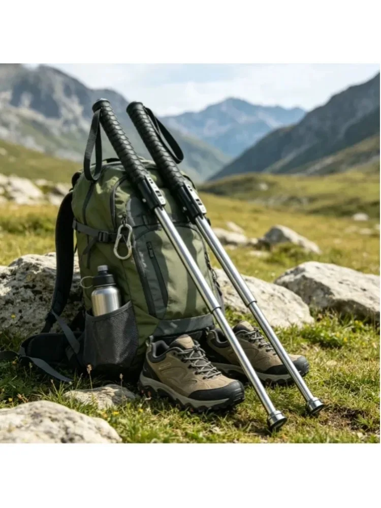 26-calowy automatyczny kij trekkingowy ze stali stopowej, 3-segmentowy teleskopowy kij do wędrówek, wspinaczki górskiej, biwakowania i wspinaczki. — 2