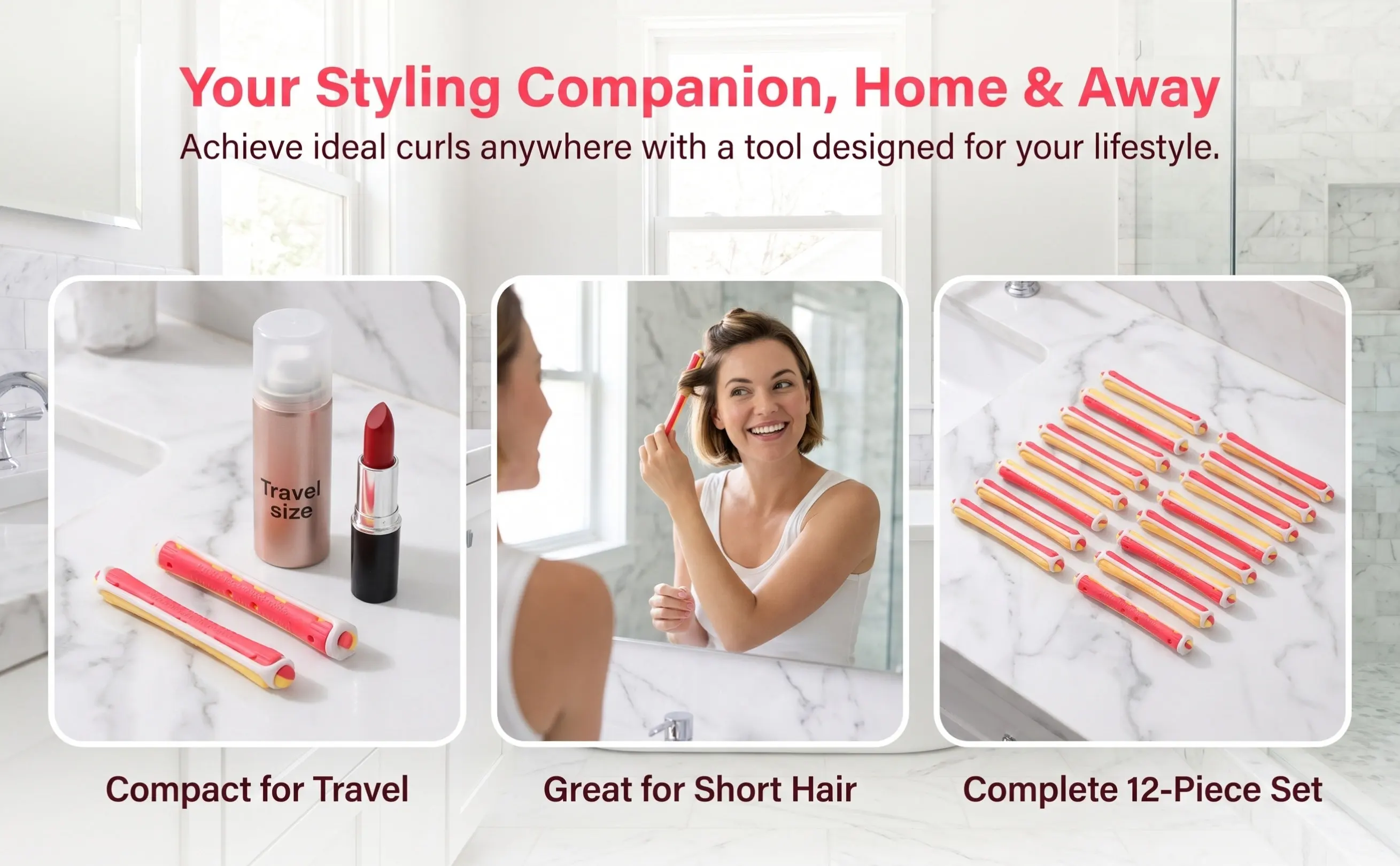 12Pcs Curling Perm Rod Portable Lightweight Hair Curlers for Women Home Travel Hair Rollers Styling Kit Perm Rods for Curling