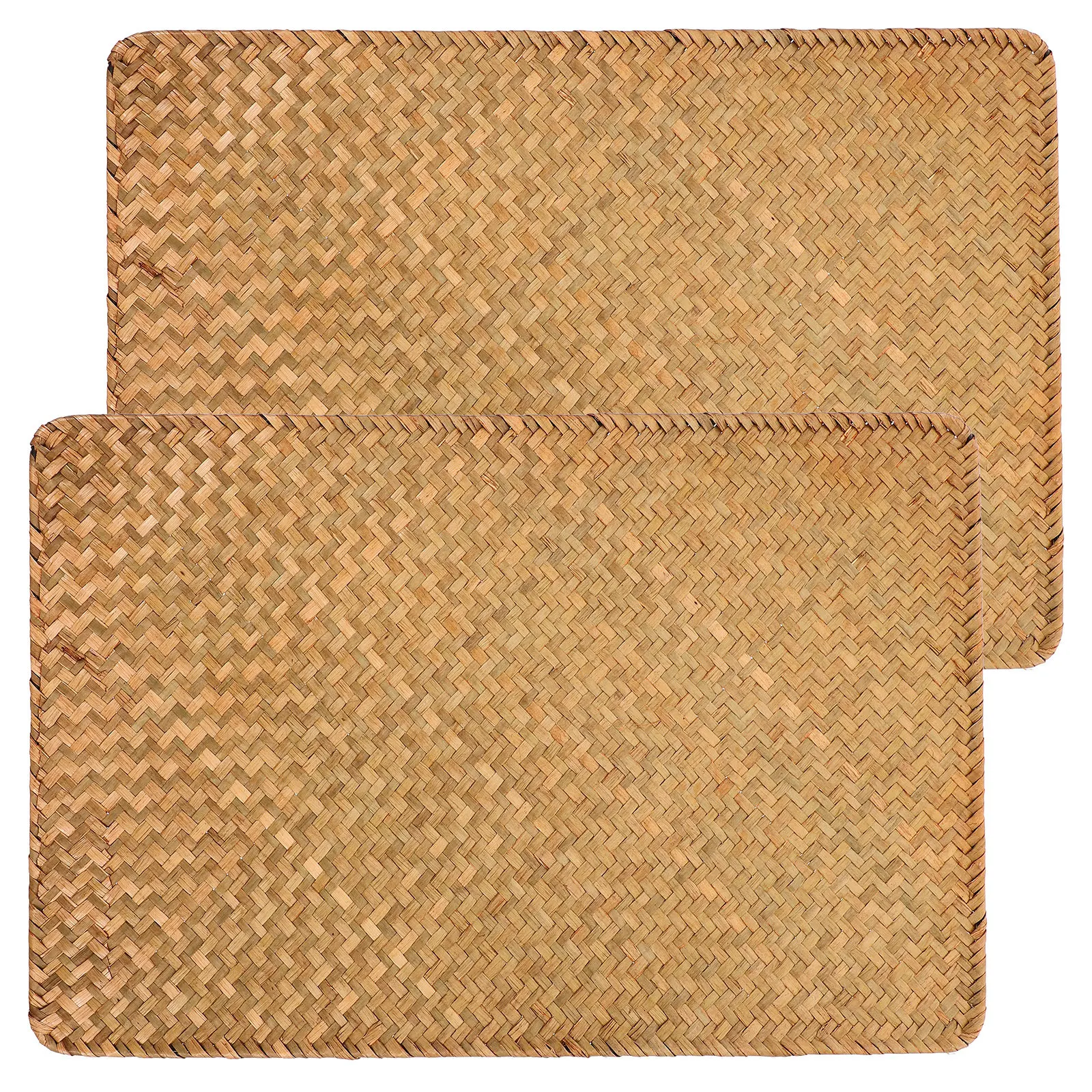 2Pcs Vintage Woven Rectangular Placemats for Dining Table Tea Cup Mat Bowl Plate Pad Rustic Farmhouse Cushion