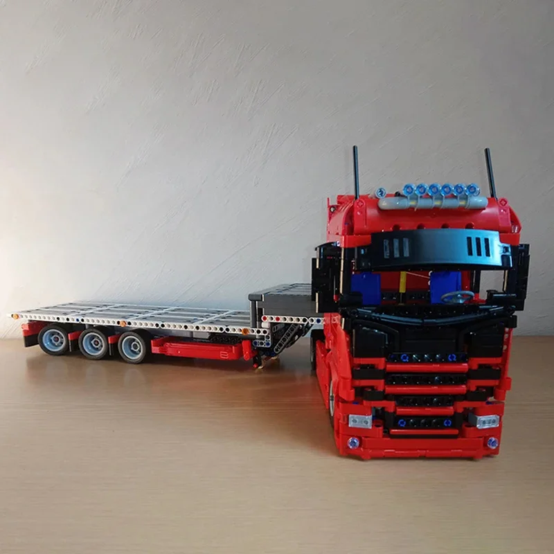 Customed MOC Model Sca Truck and Steering Trailer Building Blocks Bricks High-Tech Cars DIY Assembly Educational Toys Gifts