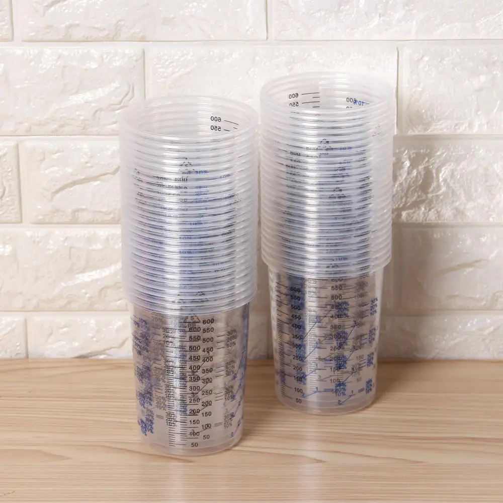 

100pcs Disposable Clear Graduated Plastic Mixing Cups For Paint Uv Resin Epoxy 20 Oz 600ml Measuring Ratios Baking Measuring Cup