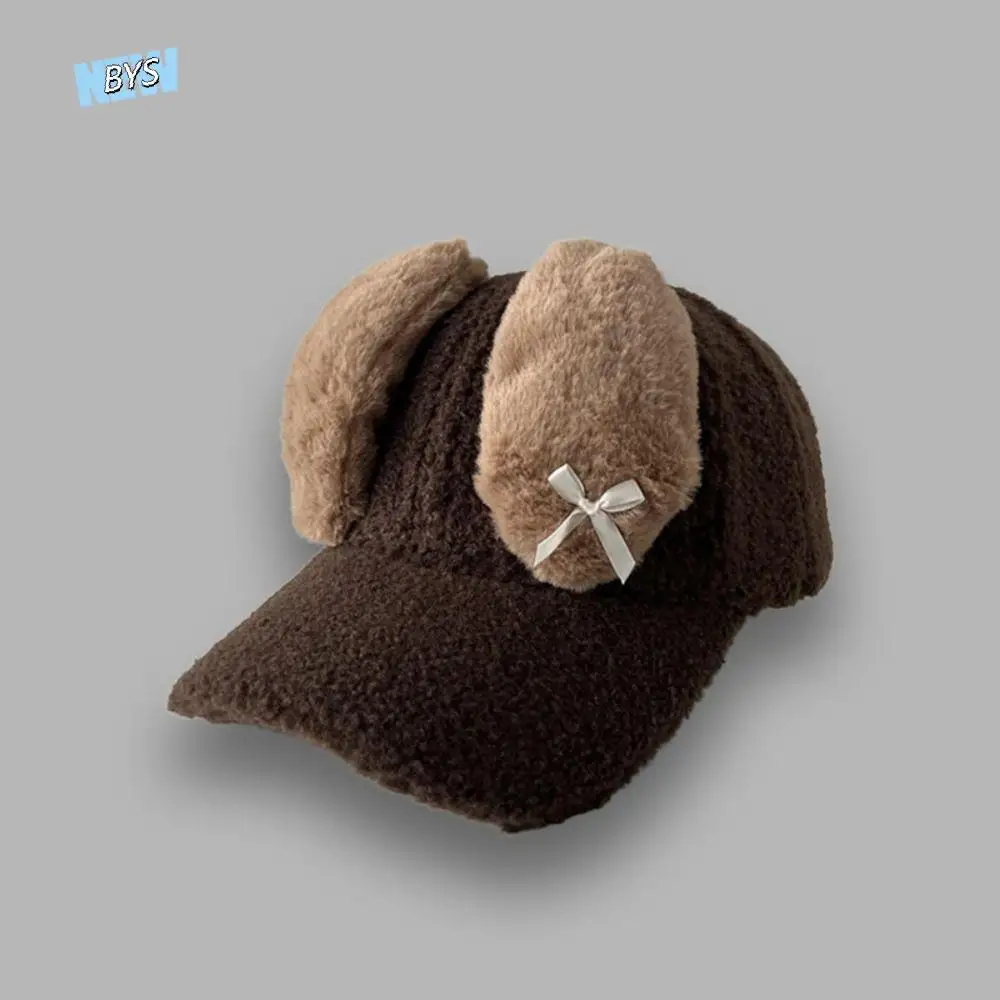 

Lovely Korean Y2k Rabbit Ear Hat Lamb Fleece Autumn Winter Women's Baseball Hat Warm Casual Peaked Cap Girls