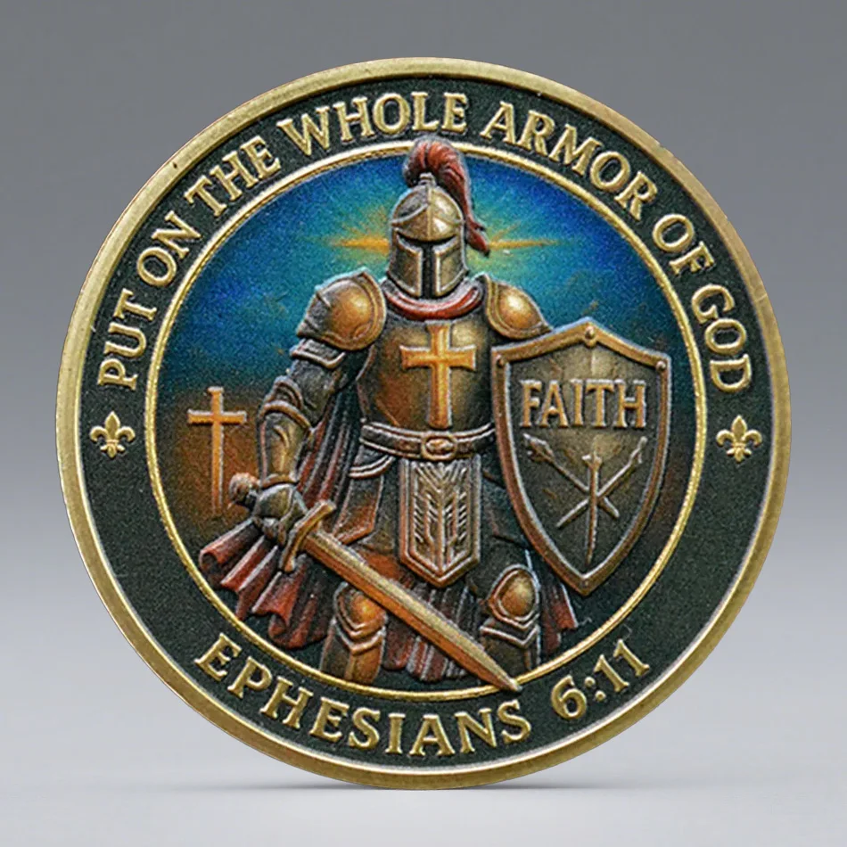 New Put on The Whole Armor of God Souvenir Coin Be Strong in The Lord Golden Plated Collection Coin Home Decoration