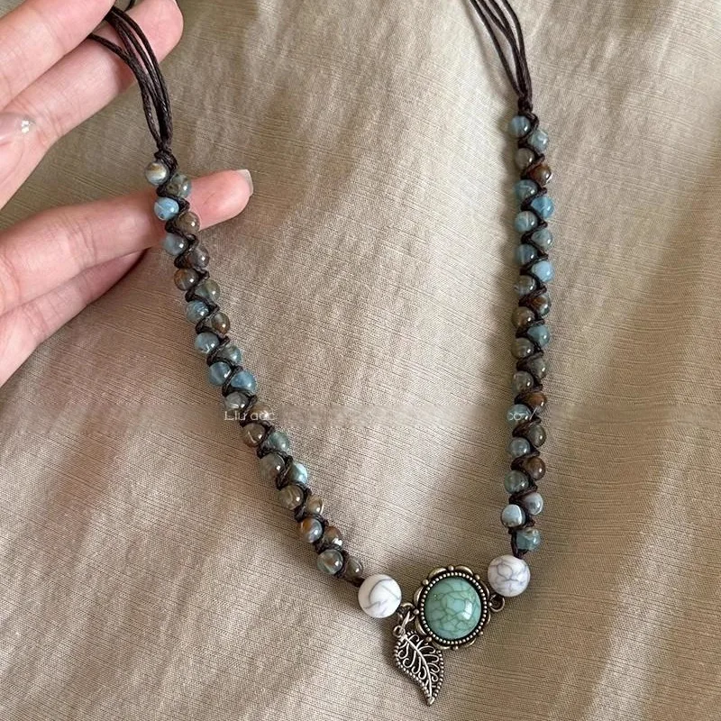 

Этническая плетеная повязка на голову, многостороннее ожерелье на талии, богемный комплект ювелирных изделий, бирюзовые акценты, новинка 2025 года, регулируемый