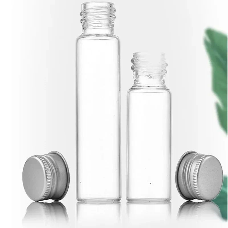 100pcs 5ml-15ml Transparen Glass bottle With Aluminum Lid Mini Glass Jars Sugar Nut  Flower Tea Bottles Medicine Clear Container