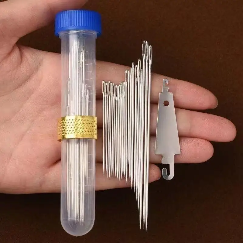 Stainless Steel Large Eye Sewing Needle Set With Threader And Storage Tube For Home Sewing Mending Embroidery DIY Crafts