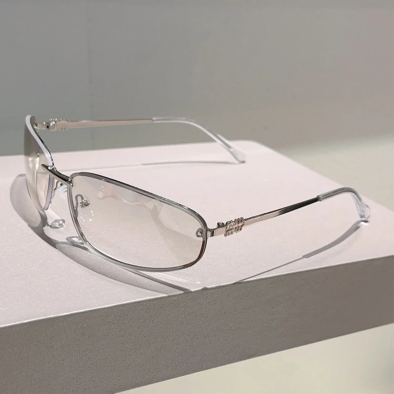 Alloy Rimless Square Sunglasses Women New in Stylish Outdoor Decor Shades Women Trendy Pink Silver Designer Mirror Sun Glasses