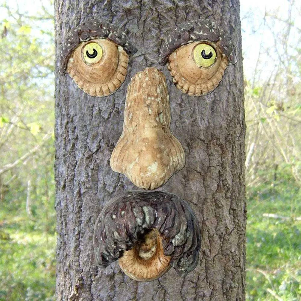 Luminous Resin Tree Face Statue Garden Decoration Outdoor Art Funny Bark Sculpture For Festival Yard Tree Ornaments