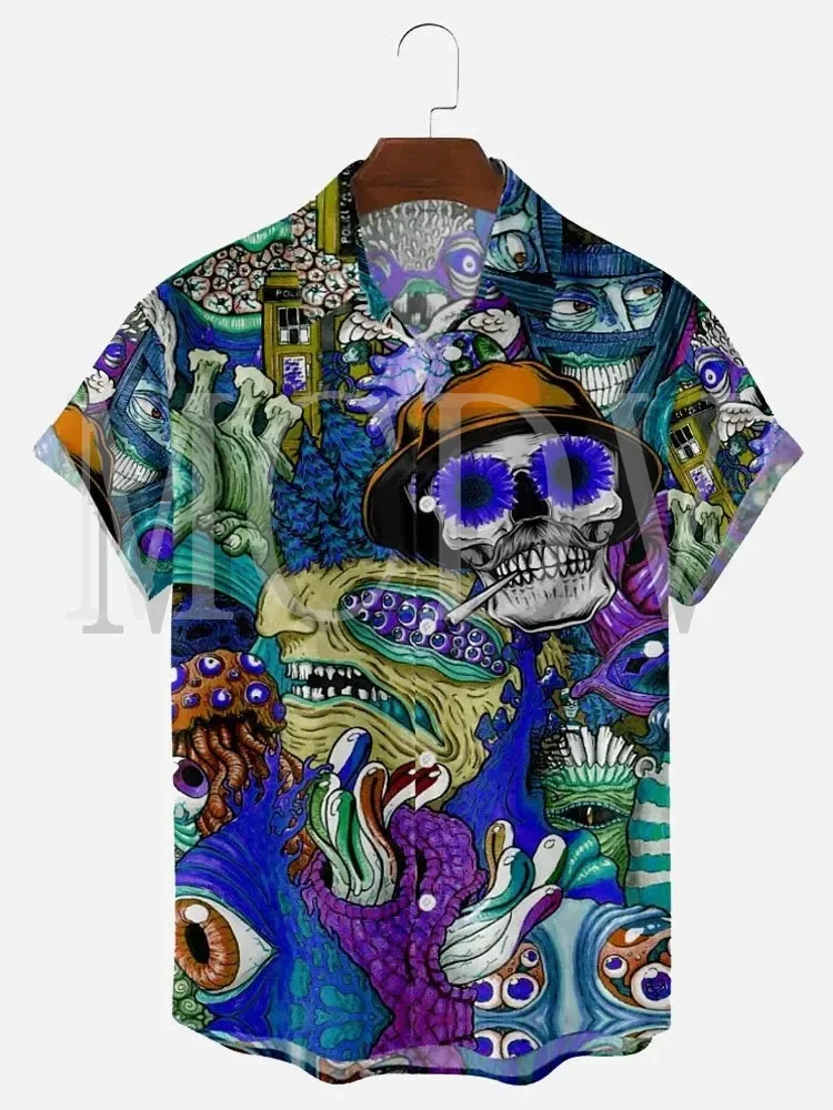 

Men's For Women's Shirts Statement Skull Floral Print Short Sleeve Hawaiian Shirt Summer Tops